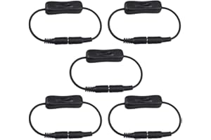 QITINDASEN FULARR® 5Pcs Premium DC en-Línea Cable Interruptor On/Off, 12V DC Jack Interruptor 5.5 X 2.1mm, Macho a Hembra DC Adaptador Conector Interruptor, para LED Tira CCTV Cámara