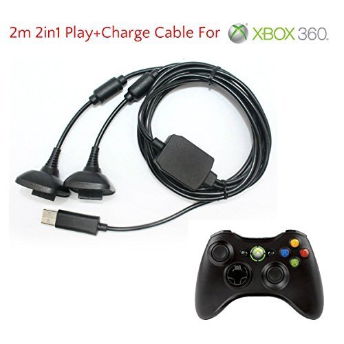 2 en 1 2m Largo USB Jugar Y CARGA CABLE DE CARGA CABLE PARA XBOX 360 Mando Pad Gamepad Joypad Joystick por airbot