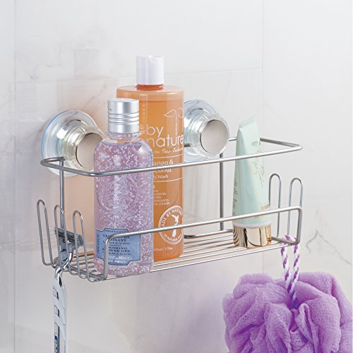 InterDesign 28275EU Turn-N-Lock Dusch-Caddykorb mit Saugnapf für Shampoo/Conditioner/Seife/Rasierer, Klein, silber - 2