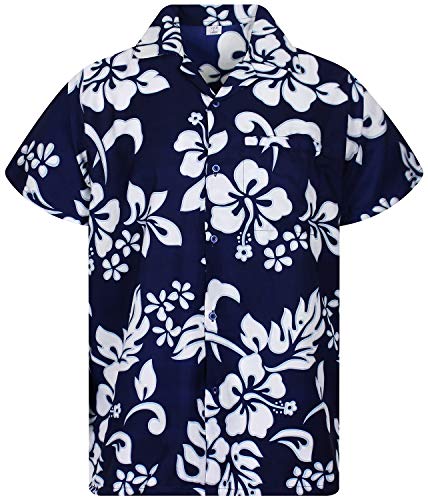 Funky Camisa Hawaiana, Hibiscus, azul, M