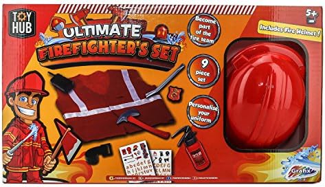 Ultimate Pretend Play Firefighter's Set and Builders Set - 9 Piece Set - Includes Helmet and Tools - Best Gift For Boys this Christmas (Firefighter's Set -Red)
