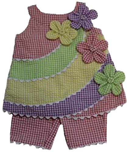 Bonnie Baby Baby Girls' Flowers Seersucker Dress & Capri 12 Months Peach, Lime, Yellow, Purple