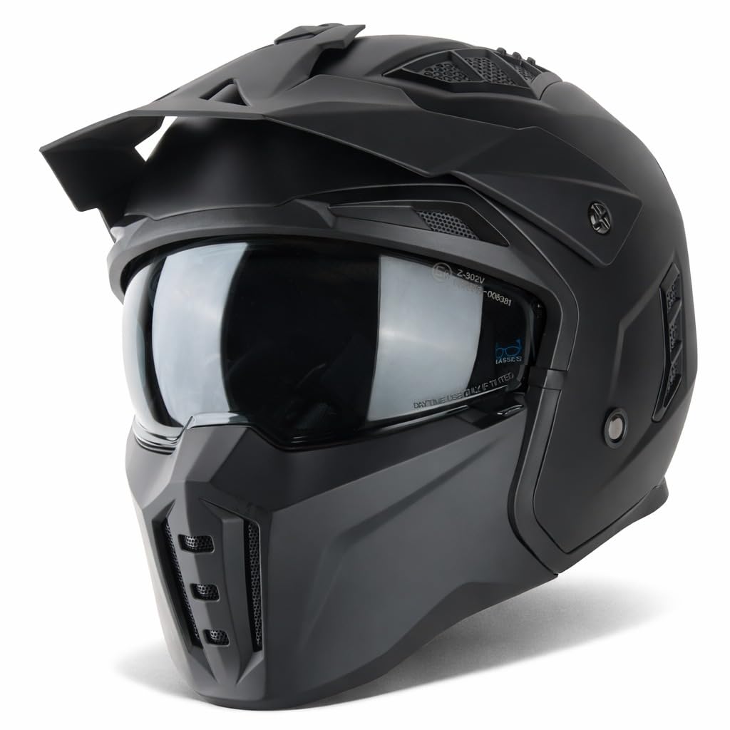 VINZ Kioto Streetfighter Jethelm, ECE 22.06 goedgekeurd, scooterhelm met zonnevizier/zonneklep, jethelm met afneembare kinriem