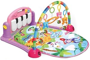 Meero London 666-7C-P New Born Baby Play Mat and Piano Activity Gym for New Born Babies and Toddlers, Discovery Carpet, Music, Rattle, Sound, Fun Animals Suitable from Birth-Pink