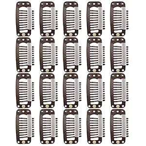 Fani 20Pcs Clips 9-Teeth Snap-Comb Wig Clips with Rubber for Hair Extension Wigs Weft Hairpiece DIY Clips (Dark Brown)