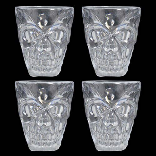 Halloween Party Set Of 4 'Skull' Clear Plastic Shot Glasses
