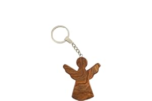 MC-Trend Llavero de ángel de madera de olivo, colgante para llaves, ángel de la guarda, figura amuleto de la suerte, hecho a mano, único, hecho a mano, fabricado en Belén, marrón, 6 x 5,5 x 2 cm