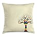 Produktbild Tree Throw Pillow Cushion Cover, Natural Theme Design Vector Illustration of a Colorful Tree and The Leaves, Decorative Square Accent Pillow Case,Eggshell and Yellow Size:16X16 Inches/40X40cm