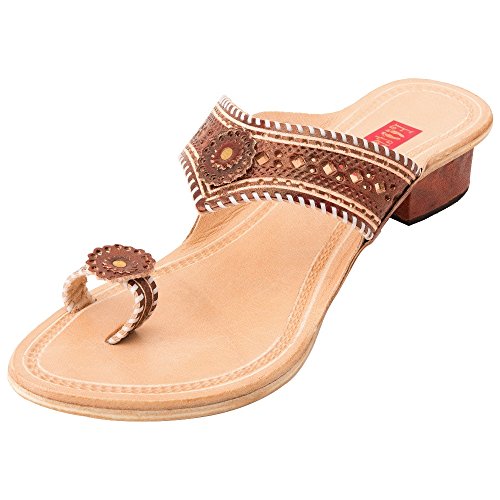 Footrendz Women's Designer Brown Leather Kolhapuris Heels