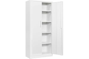 ‎SIGHTLIFE Aktenschrank Aufbewahrungsschrank mit Schloss Stahlschrank Stahlspind Mehrzweckschrank Metallschrank mit 2 Türen für Büro Haus Garage Fitnessstudio Schule 170X78X39cm Weiß