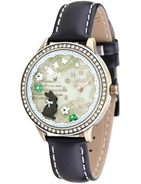 Mädchen Quartz Uhr,Vintage Niedliche Watch Wasserdicht Student Watch Schwarz Leder Pin Buckle Armband