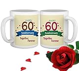 TIED RIBBONS 60th Marriage for Parents Father Mother Grand Father Grand Mother Collegue Relatives Set of 2 Printed Coffee Mugs with Rose(325ml Each,Multicolor)