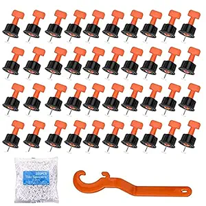 HASTHIP 50 PCS Tile Leveling System Kit, Tile Leveling System with Special Wrench,Reusable Spacer Flooring Level Tile levellers Set for 5mm-20 MM Tile Tools with 1.5mm Cross Clip