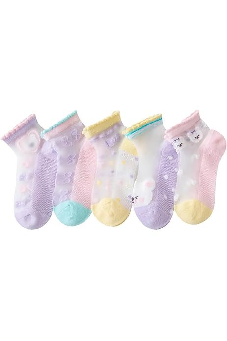 5 Paia Calzini Principessa Ragazze - Volant, Fiori, Pizzo, Estate, Taglie S-M-L - Foto 6