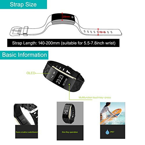 AsiaLONG Fitness Armband Mit puls Bluetooth Fitness Activität Tracker Schrittzähler Armbanduhr mit Herzfrequenz / Schlafanalyse / Kalorienzähler / SMS SNS Wecker Vibration für Android und IOS Handys - 3