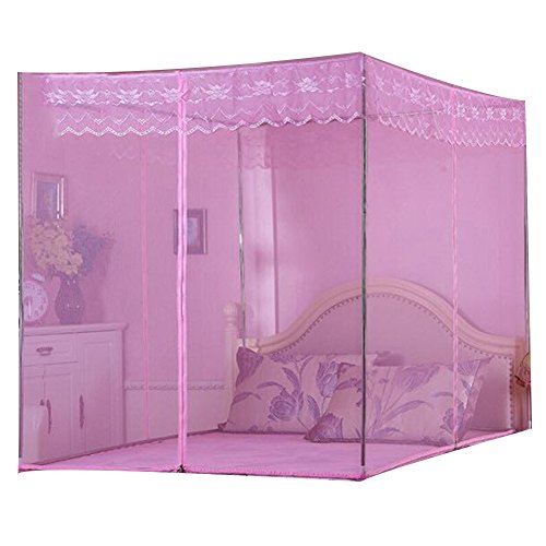 Mosquito Net Mosquito Protection Mosquito Curtain Bed Net Three Doors Top Zipper Bed Type Palace Encryption Fan Bracket 4 Colors Optional TINGTING (Color : PINK, Size : 1.8 * 2.2m)