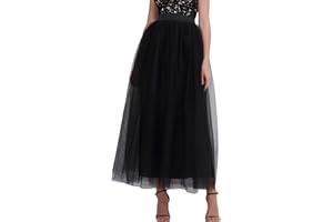 FEOYA Falda Larga de Tul de 4 Capas Mujer Falda Maxi Falda de Ballet de Princesa Falda de A línea para Carnaval Fiesta de Bodas