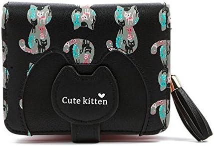 Ylen Women's Cartoon Kitten Short Wallet with Tassel Pendant Zipper Ladies Coin Purse Card Holder
