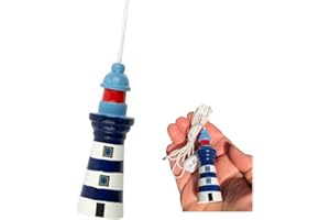 VENKER EL Wooden Lighthouse Light Pull & Cord - Nautical Navy & White