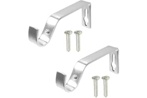 ROKEL Curtain Pole Bracket 28mm - Set of 2 Silver Metal Heavy Duty Curtains Rod Wall Brackets with Screws for Secure Hold, Rust Resistant, Easy Install for Perfect Curtain Rail Support (Silver, 28mm)