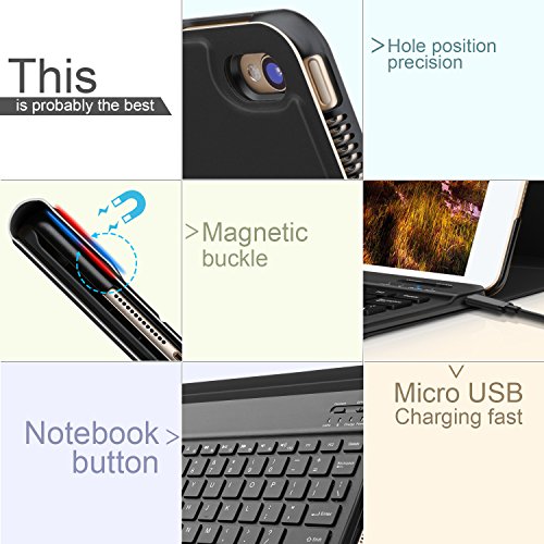 IVSO iPad Pro 10.5 QWERTZ Tastatur, Abnehmbare Wireless Bluetooth Tastatur Schutzhülle mit Standfunction Für Apple iPad Pro 10.5 Tablet, Schwarz - 4