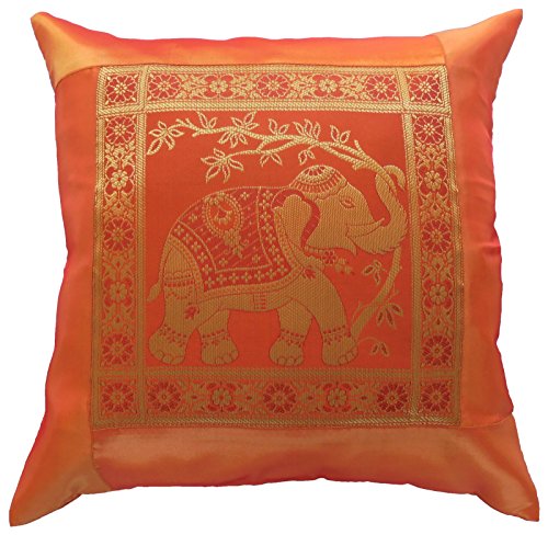 Elefanten orange Kissenbezug Kissenhülle Kissen 41,5 cm x 41,5 cm Thai Silk Sofa Couch