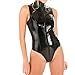 Produktbild XSQR Damen Jumpsuit Teddy Wetlook Lack Optik Overall Catsuit Bodysuit Zipper Clubwear Karneval Cosplay Party Kostüm Anzug,XXXL