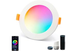 Lam(MS)pen Foco empotrable LED WIFI, regulable 9W RGBWW Foco empotrable LED WiFi para techo, downlight LED empotrable redondo 230V para salón, dormitorio, compatible con APP, Alexa, Google home