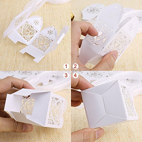 Musuntas 50Tlg.Vogelkäfig-Entwurf Hochzeit Taufe Gastgeschenk Geschenkbox Kartonage Schachtel Tischdeko Bonboniere Box Hochzeit Dekoration（ ivory weiß) - 7