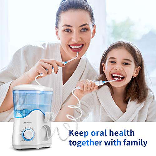 YOUNGDO Jet Dentaire Hydropulseur Ultra 600ML Familial Irrigateur Oral Professionnel 10 Niveaux Pressions D'eau 7 Buses de rechange pour Soins Hygiène de Dents
