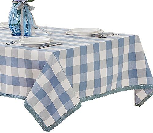 R.LANG Lattice Heavy Weight Fabric Tablecloth Oval 60 x 84-inch(152cm x 213cm) Spillproof Jacquard Tablecloth Light Blue
