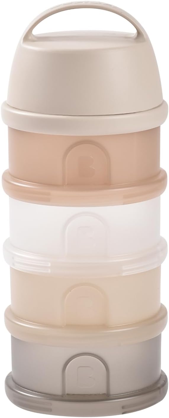 BÉABA, Boite doseuse de Lait en Poudre Empilable, 100% Hermétique, 4 Compartiments, Made in France, Grande contenance, Usage Evolutif, Facile à transporter, Translucide Argile