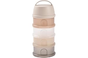 BÉABA, Dosatore Latte in Polvere e Cereali, Con 4 Scomparti, Beccuccio e chiusura a vite, Impilabile, 100% Ermetico, Prodotto in Francia, Grande capacità, Utilizzo evolutivo, Color Beige Traslucido