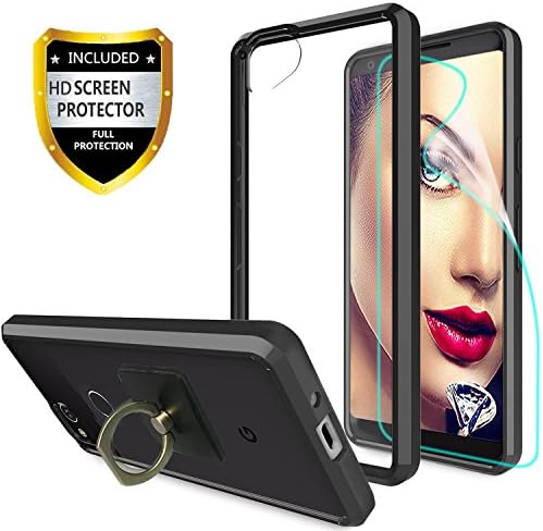 athchu Google Pixel 2 Clear Case With HD Screen Protector + Phone Stand, [Anti-Scratch] [Shock Absorption] [Air Hybrid] Ultra Slim Bumper Cover For Google Pixel 2(2017)-CB Black