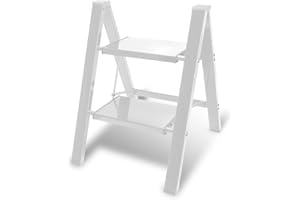 Peviasot Trittleiter, Klapptrittleiter 2 Stufen Klappbar, Leicht Stehleiter, Aluminium Tritthocker, rutschfeste Leiter mit Klappsicherung, Klappleiter für Haushalt, Küche, Belastbar bis 150kg, Weiß