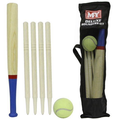 DELUXE ROUNDERS SET WOODEN 6PC WITH CARRY BAG OUTDOOR FUN BAT BALL GAME POSTS DELUXE ROUNDERS SET WOODEN 6PC WITH CARRY BAG OUTDOOR FUN BAT BALL GAME POSTS
