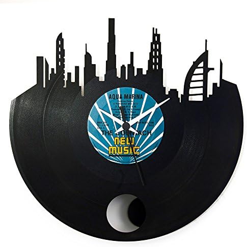 Dubai gift idea,Honeymoon gift vinyl clock with pendulum souvenir black color Vinyluse original Made in Italy