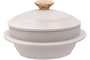 Bobikuke Cast Aluminum Pot with Lid, 24 cm Non-Stick Casserole Dish Korean Stone Bowl Induction Compatible, White