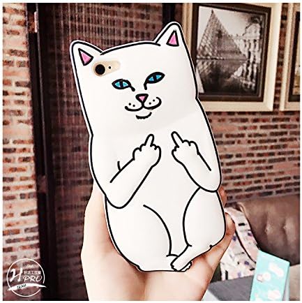 POP House High quality New Silicone Soft 3D The element of IRIS-Z design Pocket cat with Vertical middle finger Back Cover For iphone 6- white