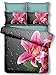 Produktbild DecoKing Premium 01264 Bettwäsche 155x220 cm mit 1 Kissenbezug 80x80 amarant 3D Microfaser Bettbezug Bettwäschegarnitur Blumen Blumenmuster rosa pink stahl grau anthrazit steel grey Nero