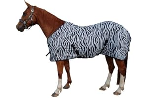 BRAMA WEST Brama-West - Manta para caballos con correa para caballos (protección contra insectos, talla 115), color negro y blanco