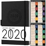 2020 Agenda- planificateur hebdomadaire A5, couverture en cuir avec boucle pour stylo et papiers épais, pochette intérieure et pages de 88 notes dans une boîte cadeau