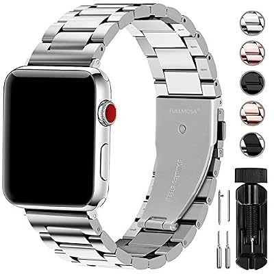 Fullmosa Bracelet Compatible avec Apple Watch 42mm 44mm,Bracelet en Acier Inoxydable pour iWatch Series 5 Series 4 Series 3 Series 2 Series 1, Argenté 42mm 44mm