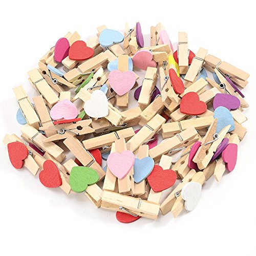 100pcs Mischte Farben Mini Holz Wäscheklammer Fotopapier Peg Handwerk Clips mit 5Meter Jute Twine