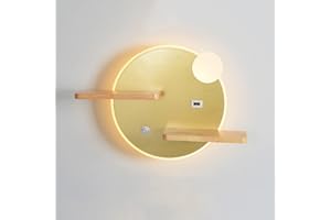 HKLY Applique Murale LED Intérieur avec Port USB et Interrupteur, Lampe Murale Chambre Hôtel 11W Lampe de Chevet Metal Moderne avec Étagère en Bois, Lampe de Lecture 3000K Blanc Chaud Veilleuse (B1)
