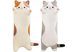 AMOZO Cat Plush Stuffed Animals Cute Long Cat Plushies Soft Huggable Kitty Stuffed Toys Pillow for Girls Kids Cat Lovers