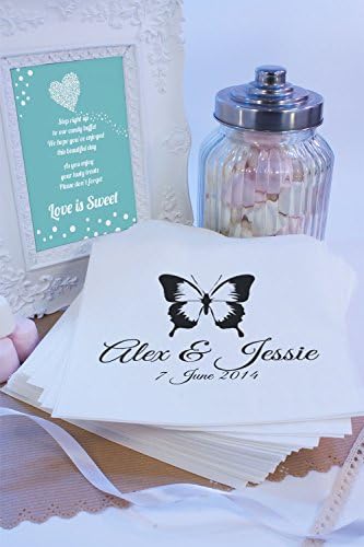 Personalised Wedding Sweet Bags BUTTERFLY MONARCH Candy Cart Wedding Favours Confetti Engagement (100, White)