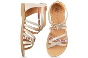 FUPPIA Girls Sandals Princess Open Toe Strappy Sandals Zipper Gladiator Flats Sandals Summer Flat Shoes