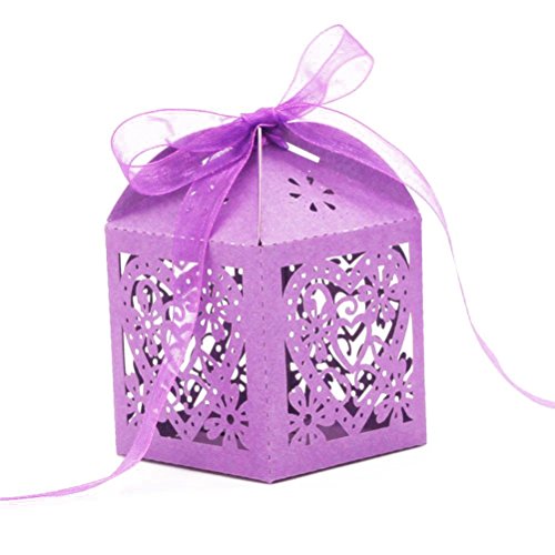 PIXNOR Hochzeit Candy Boxen mit Multifunktionsleiste Dekorationen – 50 Stück (Lila) - 5