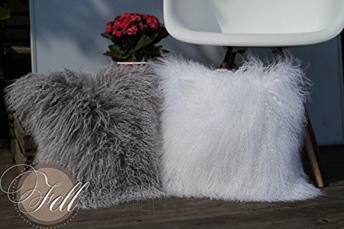 Kissen aus Tibet Lammfell, Tibetlammfell Fellkissen silbergrau, Rückseite aus Stoff, ca. 30 x 30 cm - 5